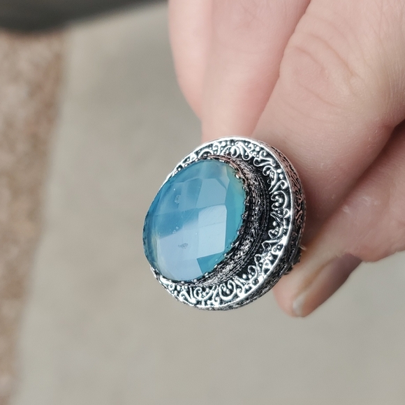 New Huge Faceted Chalcedony 925 Silver Statement Ring. - Picture 8 of 16